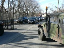 Cars arrive at blockade