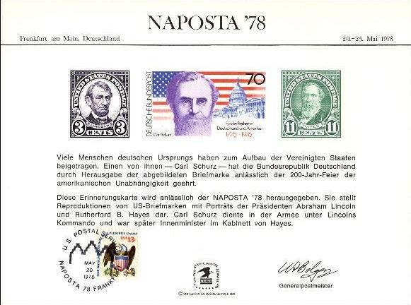 NAPOSTA '78 Card ~ Frankfurt, Germany ~ May 20-25, 1978 ~ Scott 1596