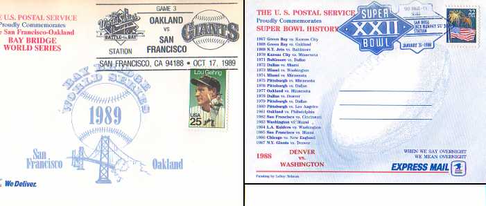 1989 Baseball World Series and Super Bowl XXII souvenir cards